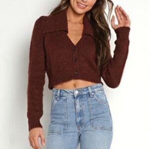 Pistola Chocolate Cropped Cardigan Lenord Collard Large